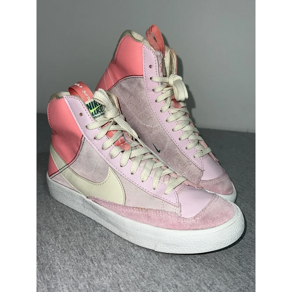 Nike Blazer Mid Shoes Youth Size 5.5Y Pink Coral Cream Suede Leather High Top
